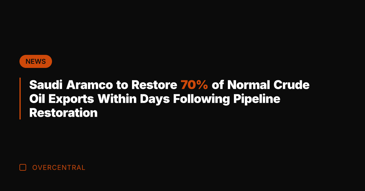 Saudi Aramco to Restore 70% of Normal Crude Oil Exports Within Days