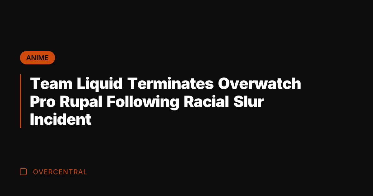 Team Liquid Terminates Overwatch Pro Rupal Following Racial Slur Incident