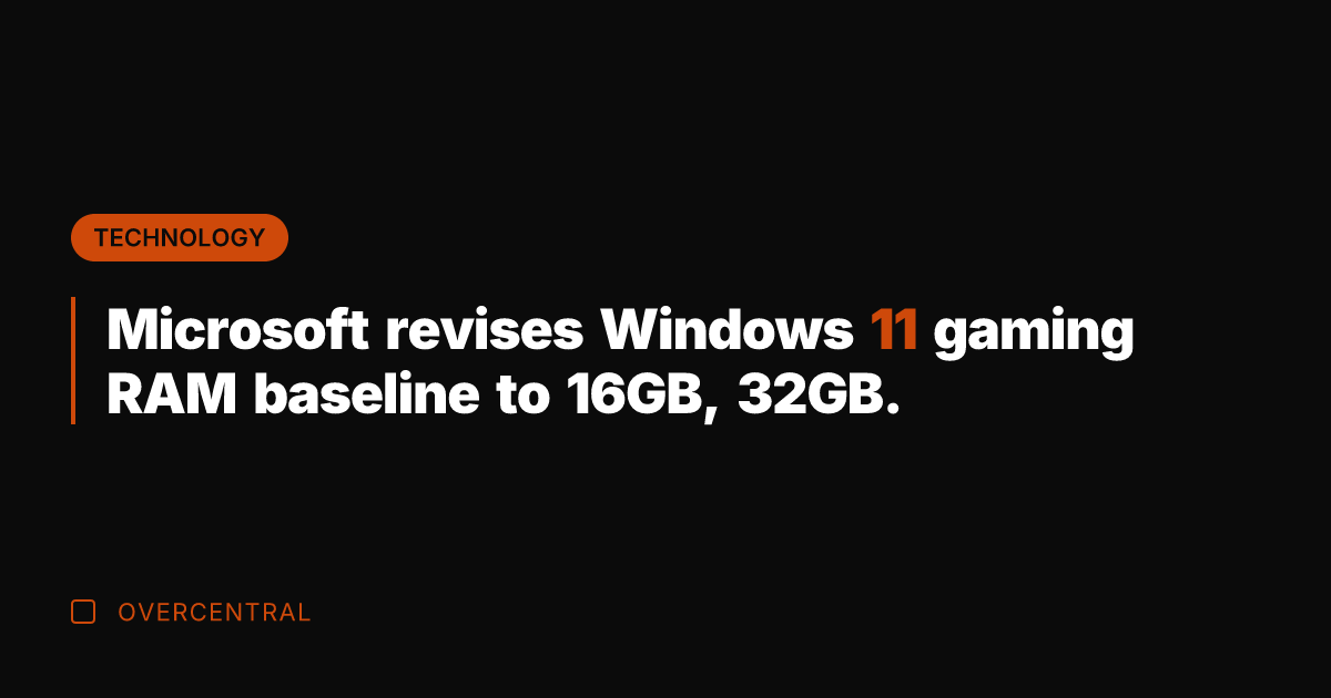 Microsoft revises Windows 11 gaming RAM baseline to 16GB, 32GB.