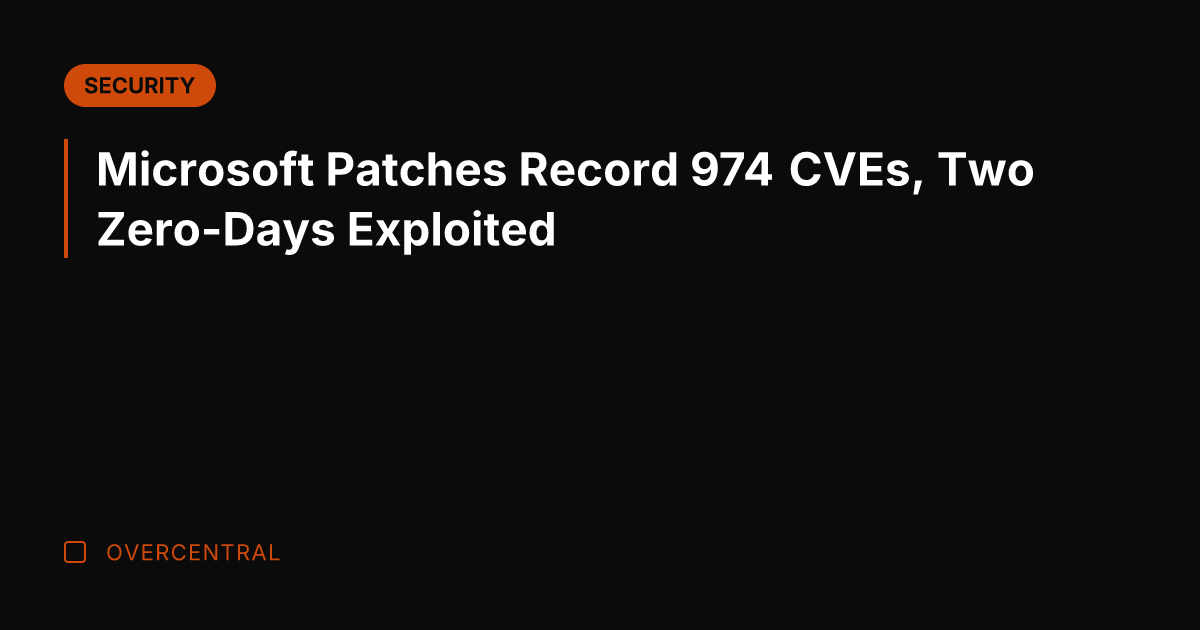 Microsoft Patches Record 974 CVEs, Two Zero-Days Exploited