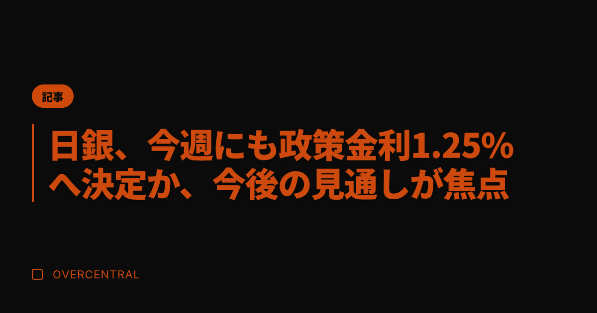 日銀、今週にも政策金利1