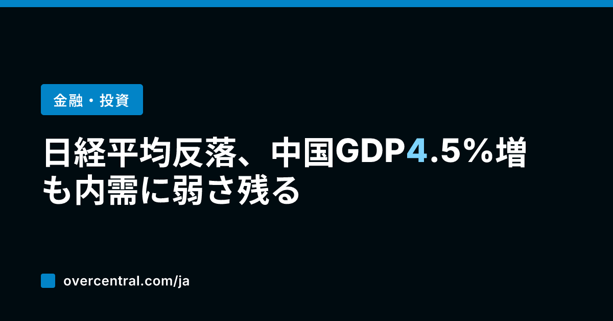 日経平均反落、中国GDP