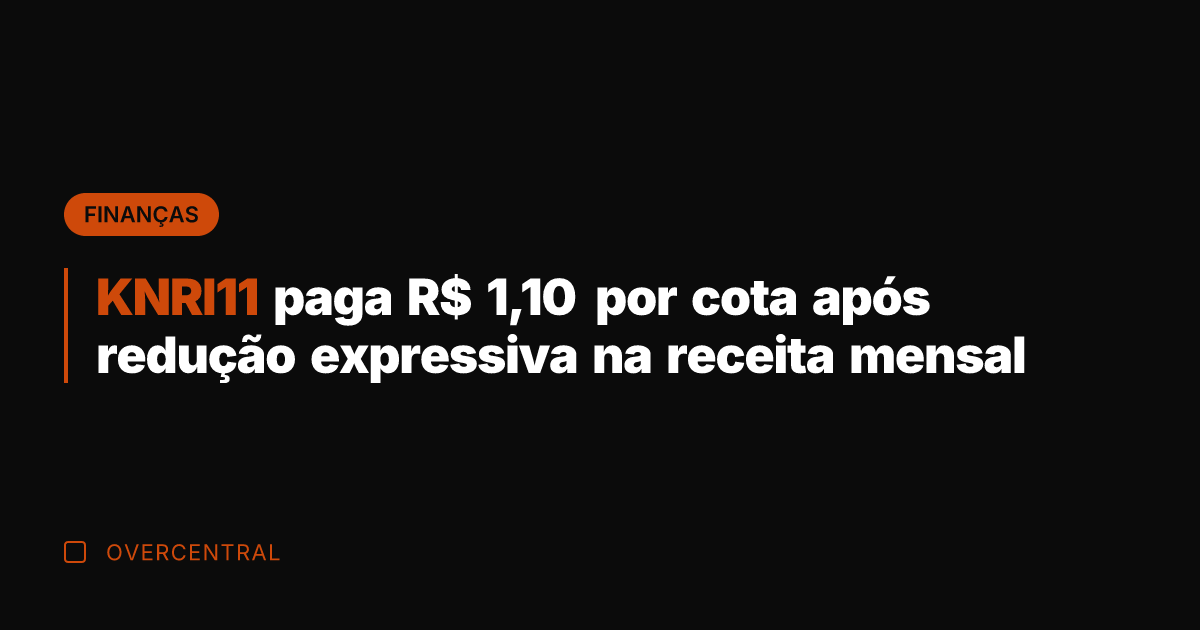 KNRI11 paga R$ 1,10 por cota após redução expressiva na receita mensal