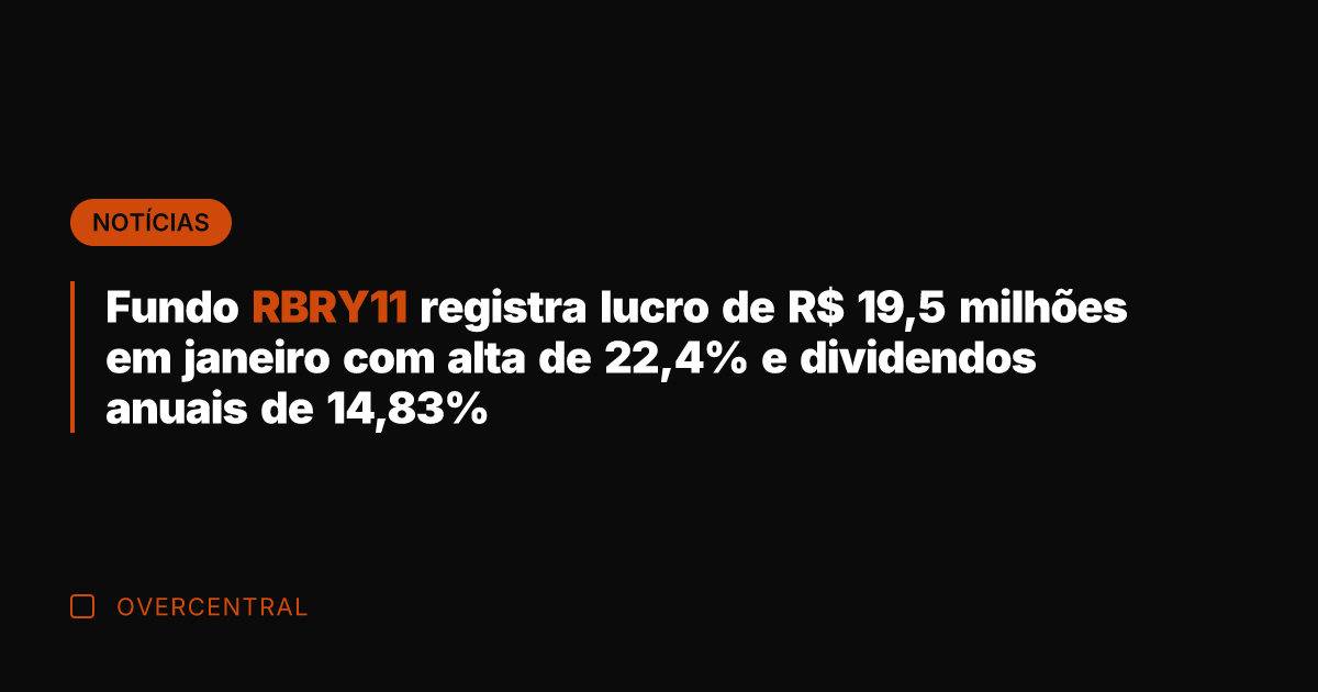 Fundo RBRY11 registra lucro de R$ 19,5 milhões em janeiro com alta