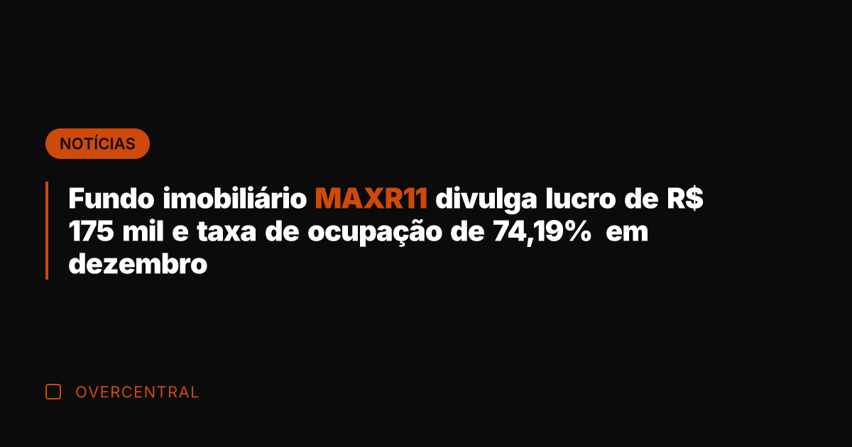 Fundo imobiliário MAXR11 divulga lucro de R$ 175 mil e taxa de