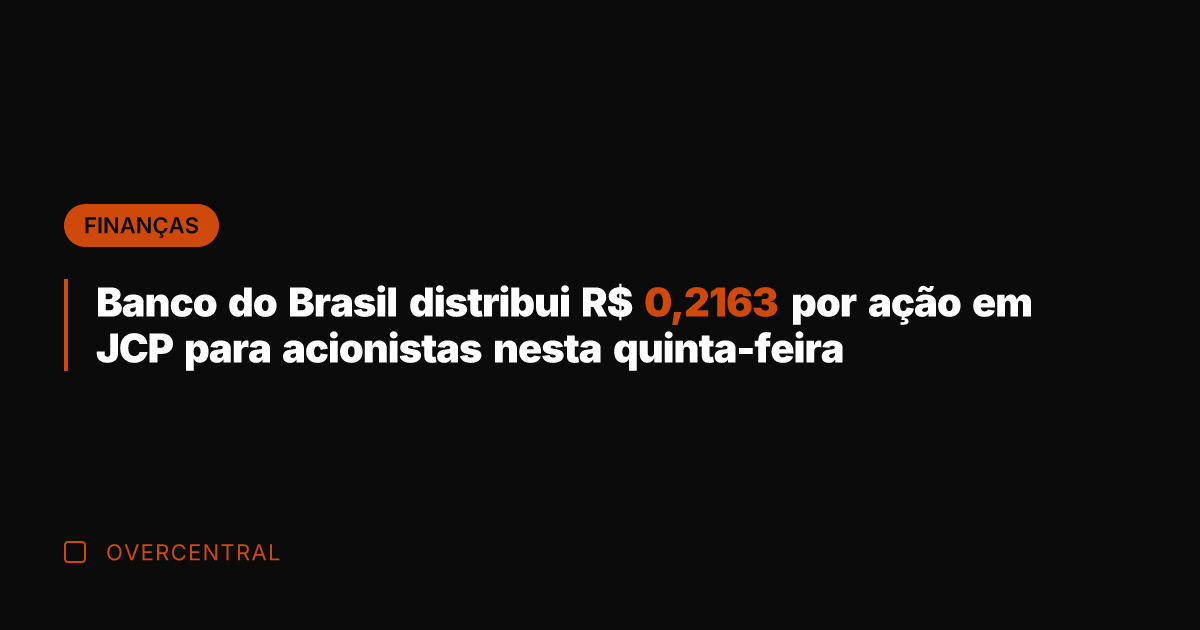 Banco do Brasil distribui R$ 0,2163 por ação em JCP para acionistas