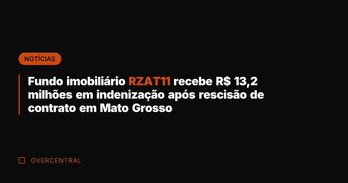Fundo imobiliário RZAT11 recebe R$ 13,2 milhões em indenização após rescisão de
