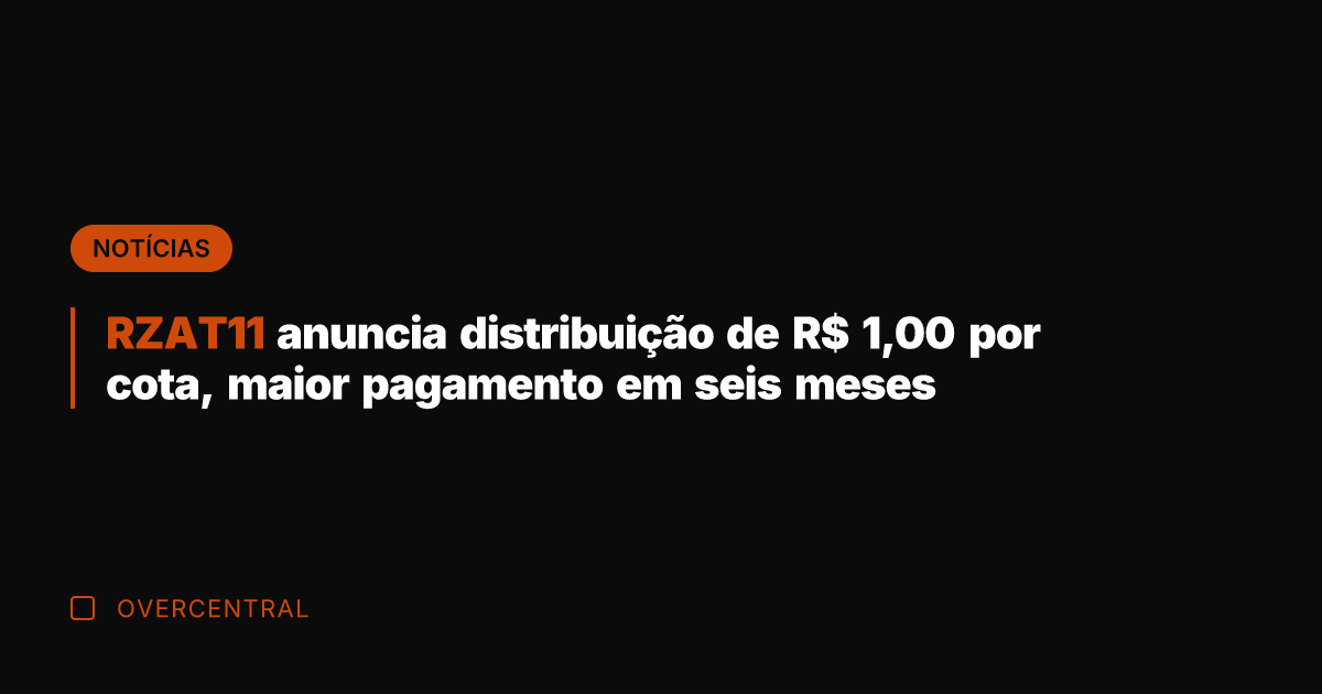 RZAT11 anuncia distribuição de R$ 1,00 por cota, maior pagamento em seis