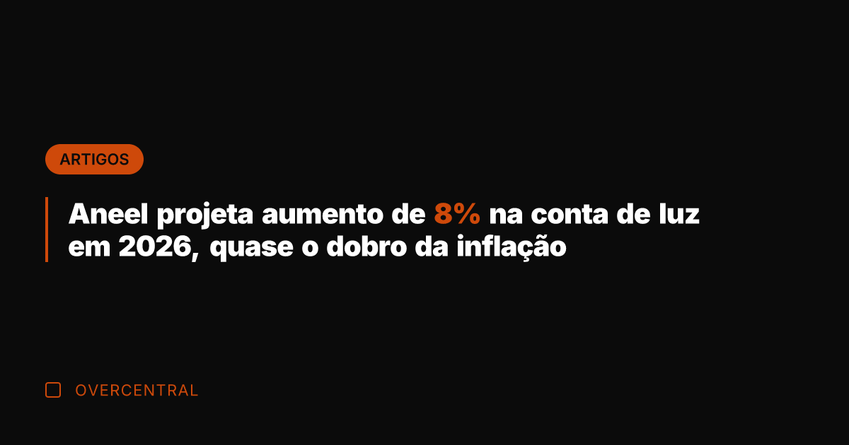 Aneel projeta aumento de 8% na conta de luz em 2026, quase