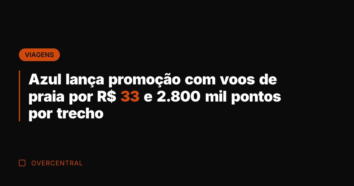 Azul lança promoção com voos de praia por R$ 33 e 2.800