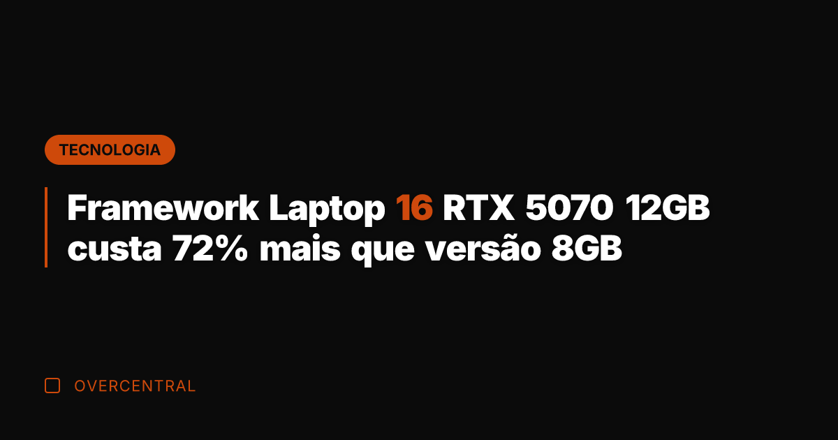 Framework Laptop 16 RTX 5070 12GB custa 72% mais que versão 8GB