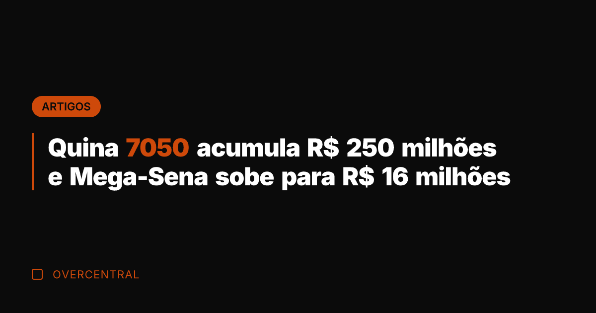 Quina 7050 acumula R$ 250 milhões e Mega-Sena sobe para R$ 16