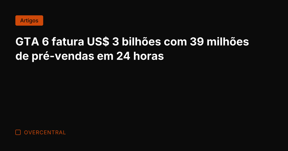 GTA 6 fatura US$ 3 bilhões com 39 milhões de pré-vendas em